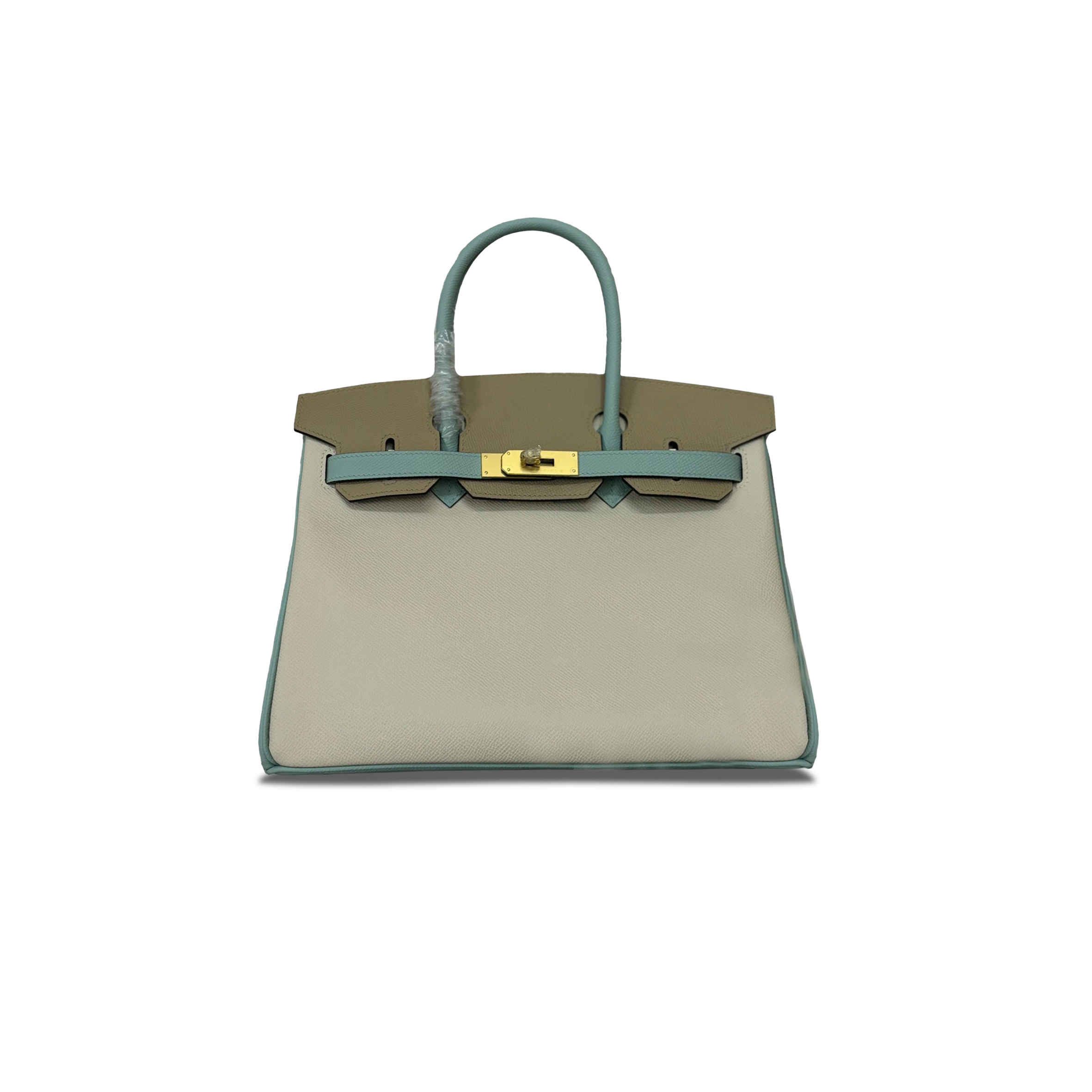 HERMES MASTER BIRKIN 30 MILKSHAKE WHITE HOLY GRAIL BLUE ASPHALT GREY EPSOM LEATHER GOLD BUCKLE 2160500417673 (30*22*16cm)